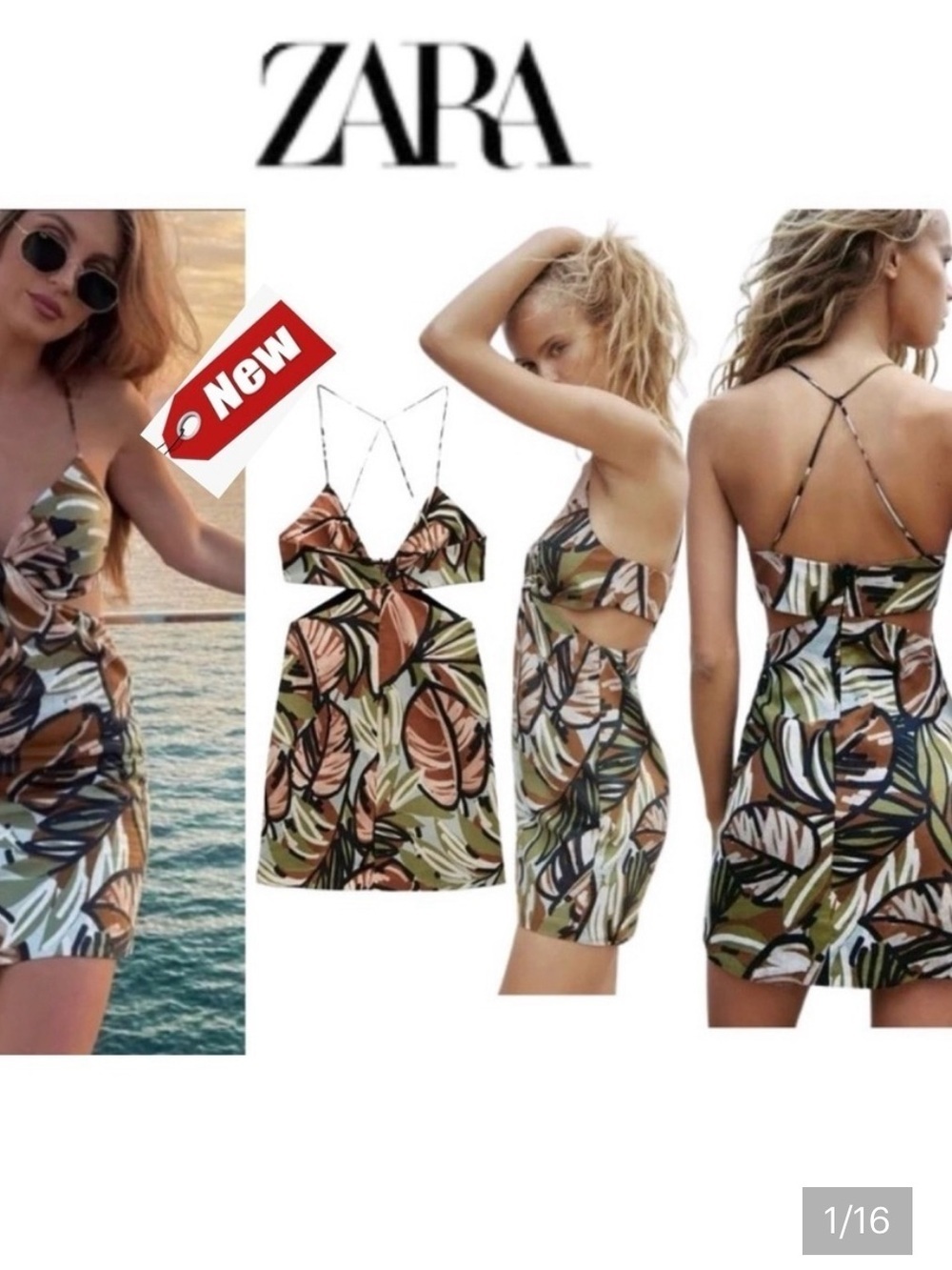 Zara NWOT Floral Print Linen Blend Strappy Sleeveless Cutout Mini Dress, Small - Picture 8 of 9